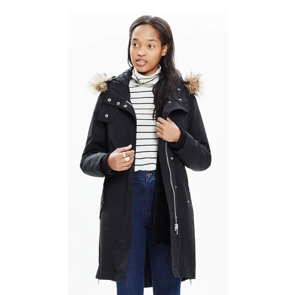 Madewell Side-Zip Field Parka Black Lined Size Small